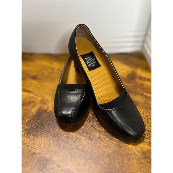 Slip Grips sz 6w women black chunky block heel pumps 1017 - Picture 8 of 9